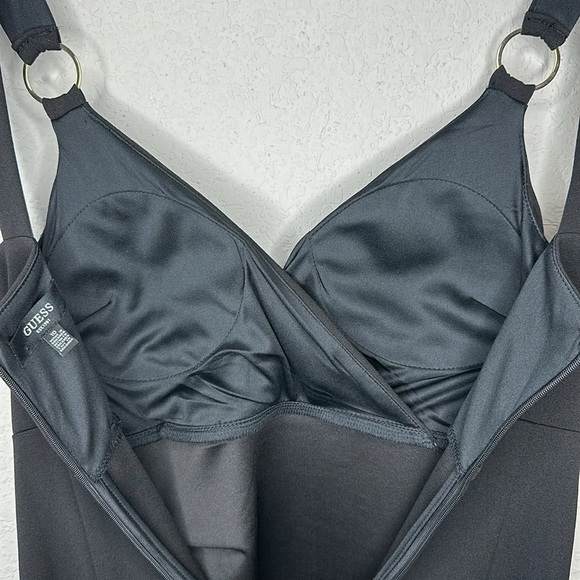 Guess Gathered Waist Surplice Neckline Stretch Little Black Dress Size 10 - Picture 7 of 16